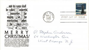 #1240 Christmas Tree 1963 – Anderson Cachet Addressed to Anderson SCand