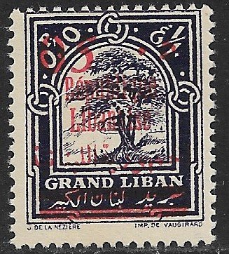 LEBANON 1928 5c on 10c CEDAR Surcharge Issue Sc 107 MNH