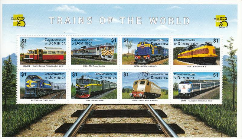 Dominica 1999 MNH Scott #2130 Sheet of 8 $1 Trains