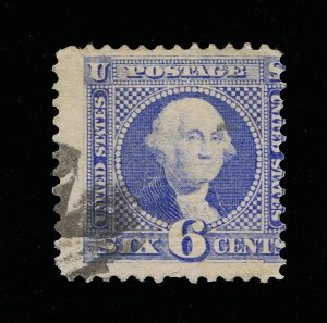 GENUINE SCOTT #115 F-VF USED 1869 ULTRA 6¢ PICTORIAL WELL-DEFINED G-GRILL #16126