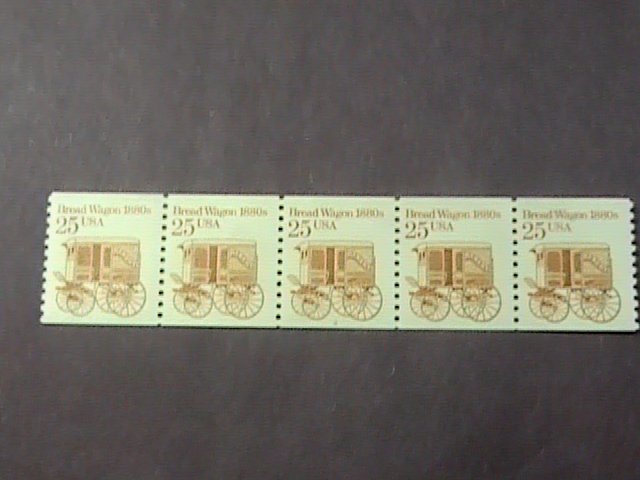 U.S.# 2136-MINT/NH-PLATE # COIL STRIP OF 5(P#2)--BREAD WAGON--1986