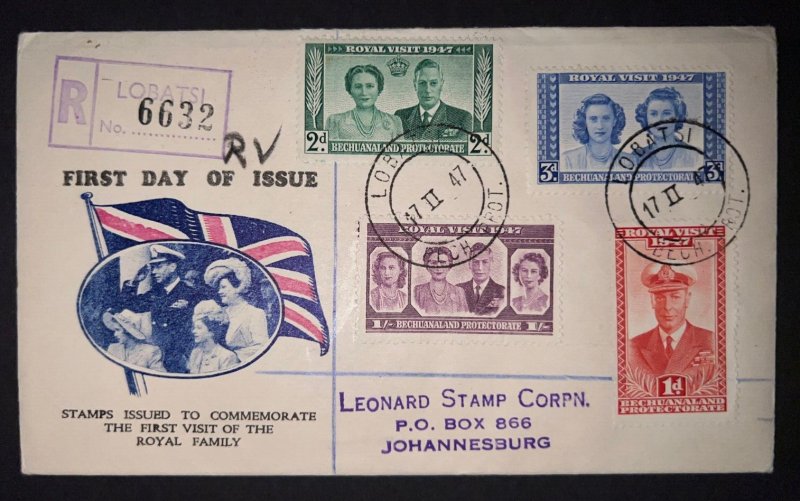 1947 Registered Bechuanaland First Day Cover FDC Lobatsi Johannesburg S Africa