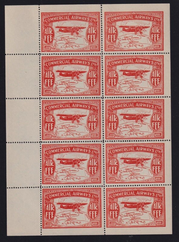 Canada Sc #CL50 (1930) Commercial Airways AIR FEE Pane of Ten Mint VF NH