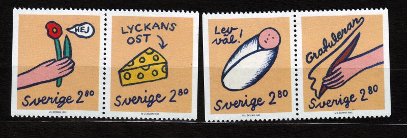 J22906 JLstamps 1992 sweden set mnh #1957-60 greetings stamps