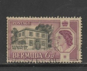 BERMUDA #168  1959  6p  QEII  & PETOT POST OFFICE    F-VF  USED  c