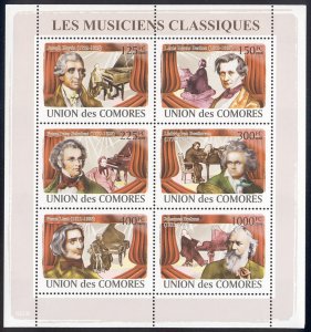 Comoro Islands - 2009 s/s of 6 Classical Composers #1039 cv $ 12.50 Lot # 47