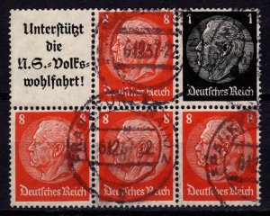 Germany 1933 President von Hindenburg Definitives, Block of 6 [Used]
