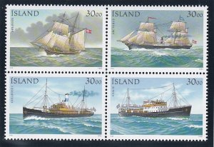 Iceland # 745, Ships, Block of Four Different, Mint NH, 1/2 Cat.