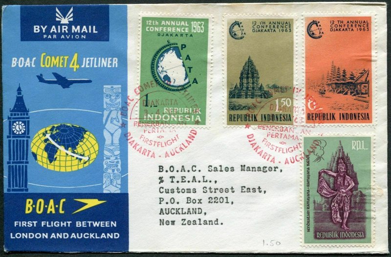 Indonesia 581/584,546,letter. Pacific Travel Association,1963.Prambanan Temple,