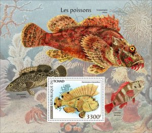 CHAD - 2021 - Fishes- Perf Souv Sheet - Mint Never Hinged