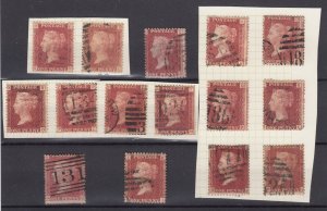 GB QV 1858 1d Red Collection Of 15 Incl Plates 223/224 BP9255