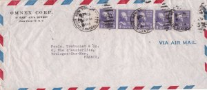 U.S. OMNEX CORP N.Y AirMail 1948 Multiple Stamps & Cancels Cover to France 44640