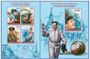 NIGER 2014 2 SHEETS nig14108ab SPACE YURI GAGARIN COSMONAUT