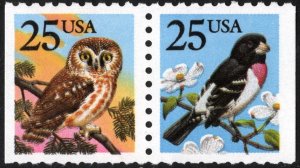 SC#2284-85 25¢ Owl & Grosbeak Booklet Pair (1988) MNH