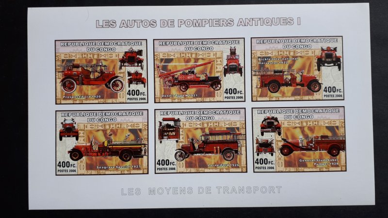 Old firetrucks I - Congo 2006 - sheet + complete set of 6 ss imperf ** MNH