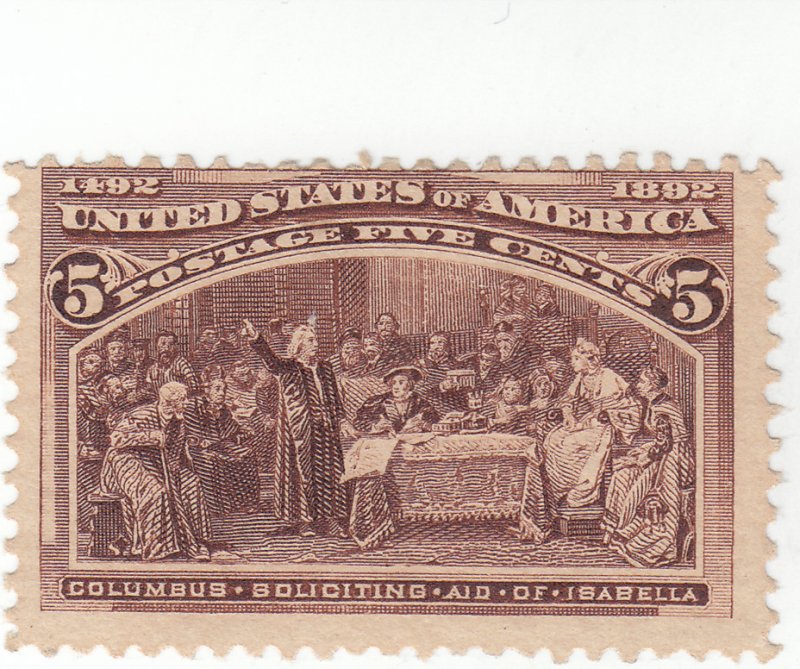 Scott #234 - 5c Chocolate - Columbus Soliciting Aid - Mint Hinged - SCV - $50.00 