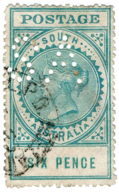 (I.B) Australia Postal : South Australia 6d (SG 300a) SA perfin