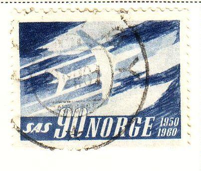 Norway Sc 388 1961 SAS DC-8 stamp used