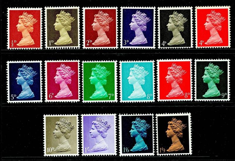 SG723-744 COMPLETE SET one of each value & colour NH MINT.