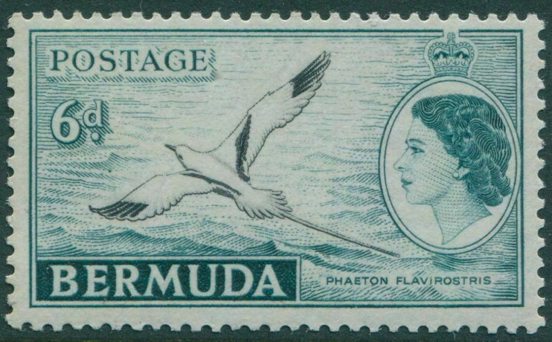 Bermuda 1953 SG143 6d black and Turquoise QEII White-tailed Tropic Bird MNH