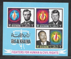 Ras Al Khaima 1972 MNH JFK Kennedy Civil Rights IMPERF Souvenir Sheet (12953)