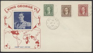 1937 #231-233 1c-3c George VI Mufti FDC Sanders Cachet Halifax CDS