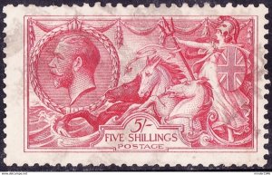 GREAT BRITAIN 1913 KGV 5 Shillings Rose-Carmine SEAHORSES SG401 Used