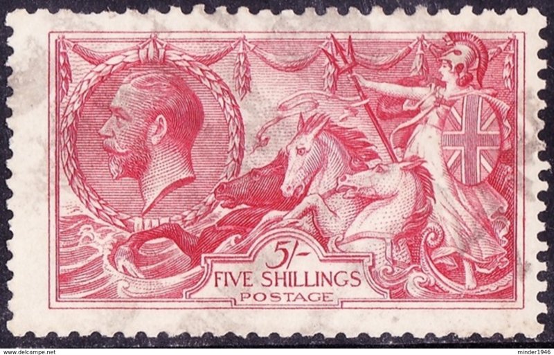 GREAT BRITAIN 1913 KGV 5 Shillings Rose-Carmine SEAHORSES SG401 Used