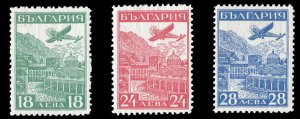 Bulgaria #C12-14, 1932 Rila Monastery, set of three, never hinged