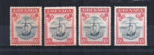 1938-50 Grenada 10s X 4 Color Variations Mlh-