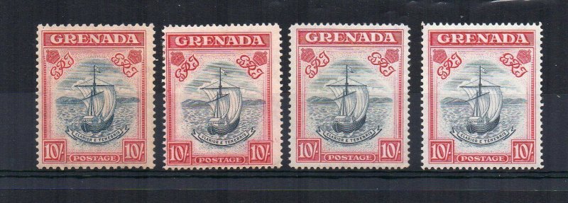 Grenada 1938-50 10s x 4 colour variations MLH