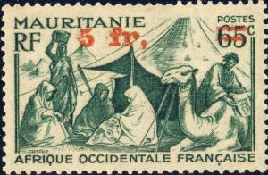 MAURITANIE / MAURITANIA - 1944 - Yv.135 / Mi.158 5fr / 65c Vert Neuf* (pli)