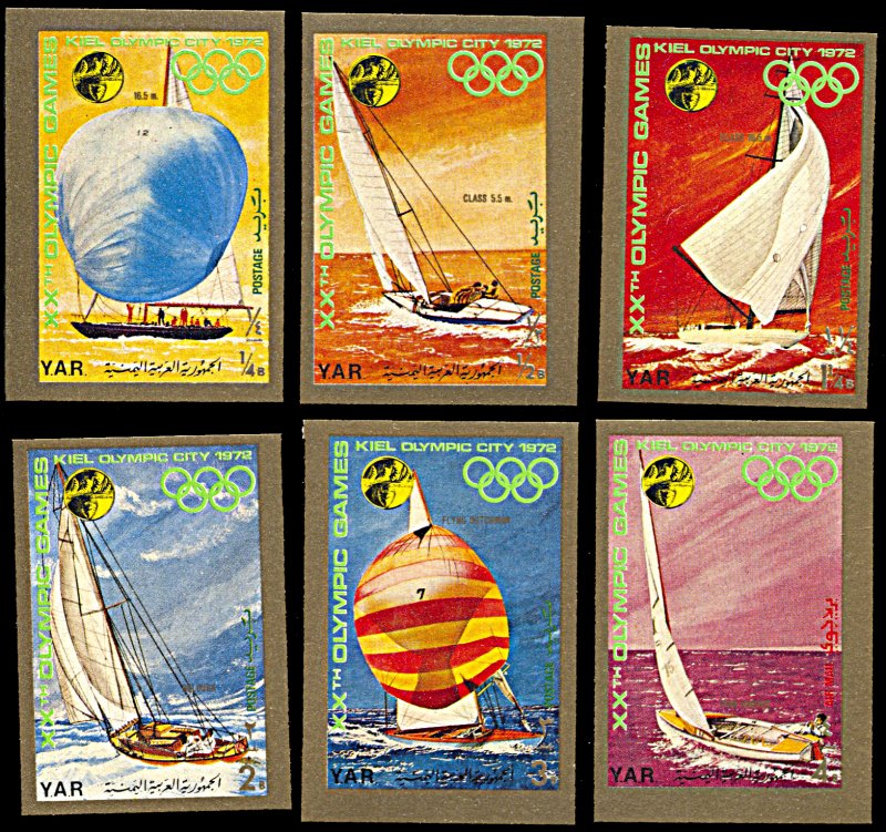 Yemen Michel 1433-1438, MNH imperf., Munich Summer Olympics Sailing