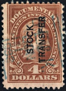 RD15 $4.00 Stock Transfer Stamp (1918) Used