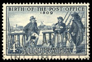 AUSTRALIA Sc 332 USED - 1959 4p -  Birth of Post Office - Postmaster I. Nichols