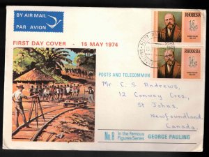 RHODESIA FDC Scott # 300 Pair - Famous Figures - George Pauling 2