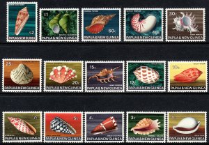 1968-69 Papua & New Guinea Sea Shells complete set MNH Sc# 265 / 279 $24.55