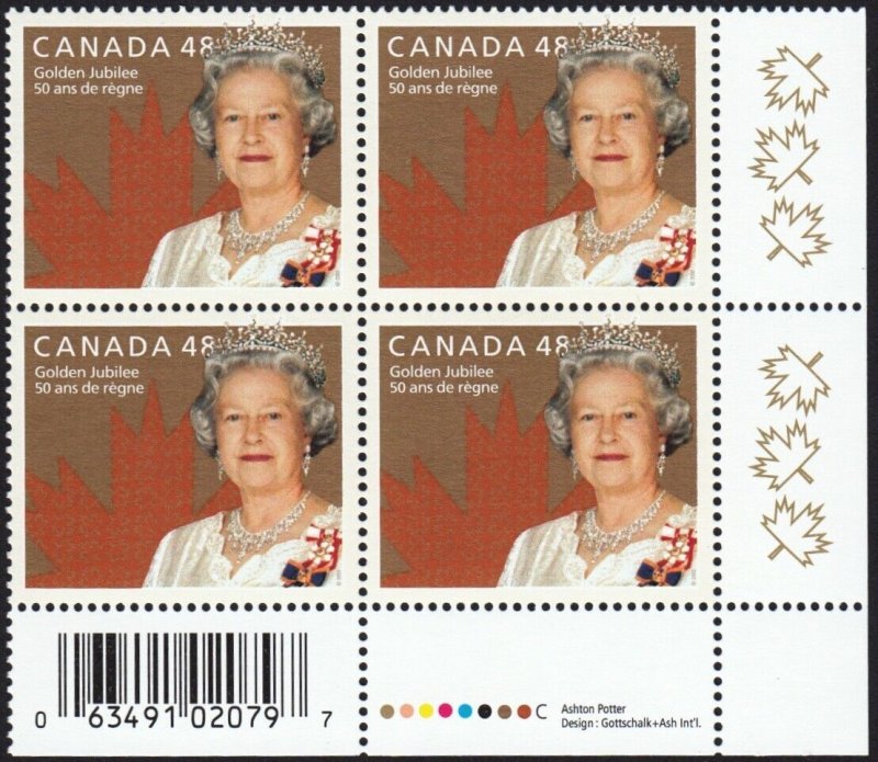 QUEEN ELIZABETH II * Golden Jubilee = CANADA 2002 #1932 MNH LR Block of 4 