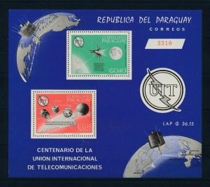 [105562] Paraguay 1965 100 Years ITU space satellites Perf. + Imperf. Sheet MNH