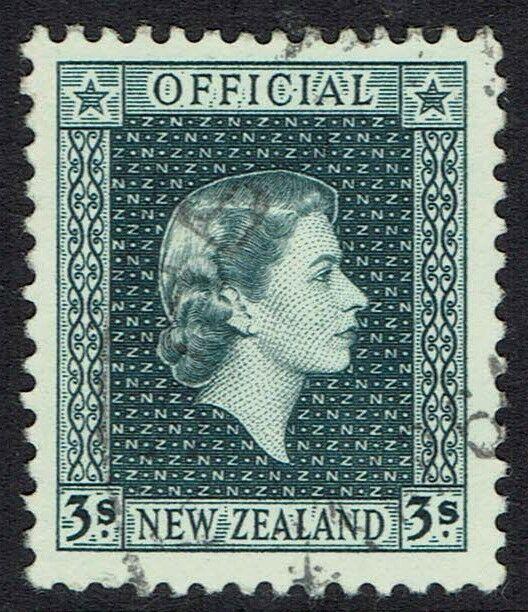 NEW ZEALAND 1954 QEII OFFICIAL 3/- USED TOP VALUE 