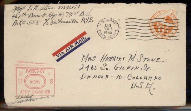 USA WWII APO Airmail Military Mail Cover 93815