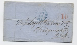 1850 Baltimore MD blue CDS and red 10 aless letter to MA [6393.115]