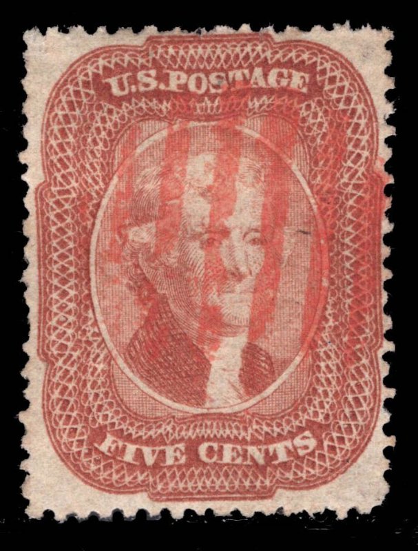 MOMEN: US STAMPS # 27 USED RED GRID CANCEL $1,700 LOT #16388-7