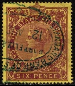 1865 Cape of Good Hope Revenue 6 Pence Queen Victoria Stamp Duty