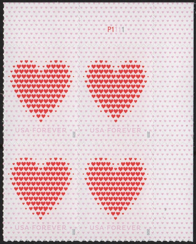 NEW ISSUE (55¢) Made of Hearts Plate Block: UR #P1111 (2020) SA