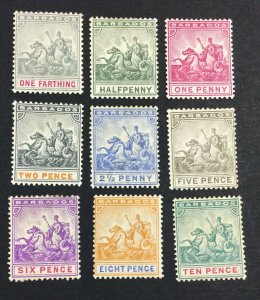 MOMEN: BARBADOS SG #105-113 1892-1903 MINT OG H £90 LOT #6788