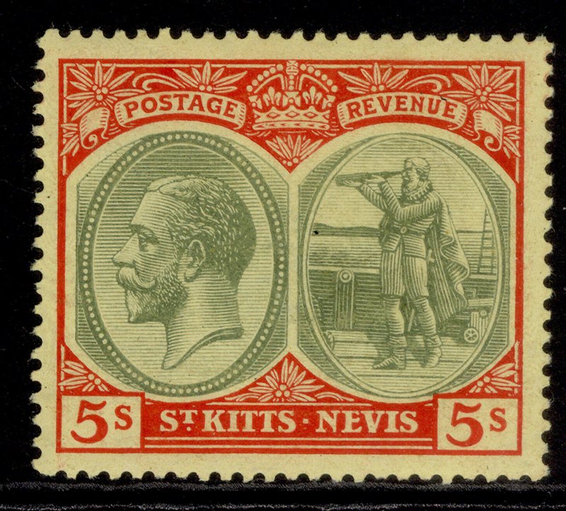 ST KITTS-NEVIS GV SG34, 5s green & red/pale yellow, VLH MINT.