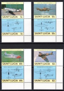 St.Lucia 1985 Sc#762/765 WORLD WAR II AIRCRAFT/SPITFIRE 4 Pairs MNH