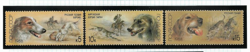 Russia/USSR 1988, Hunting Dogs 3 stamps, Scott # 5667-5669, VF MNH** (KON)