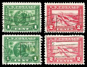 Scott 397, 398, 401, 402 1c-2c Panama-Pacific Issues Used F-VF Cat $13